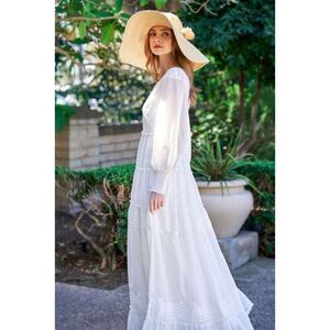 Trish Scully Sofia White Long Sleeve Maxi Cottagecore Dress, NWOT, size 14